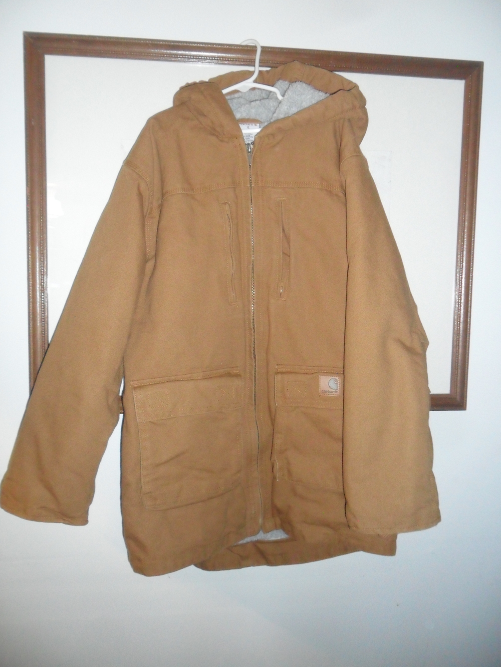 Carhartt Kid's Large Tan Sherpa-Lined Hooded Work Coat